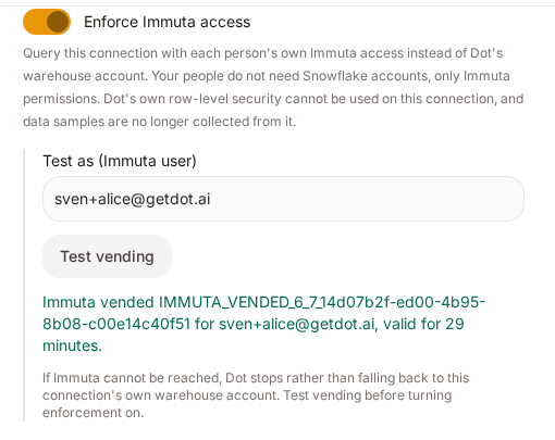 Enforcement turned on, with a successful test vend