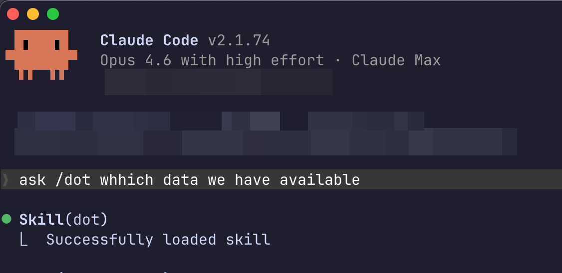 Claude Code loading the Dot skill via /dot command