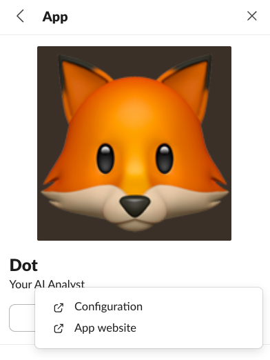 Dot app detail page with Configuration link