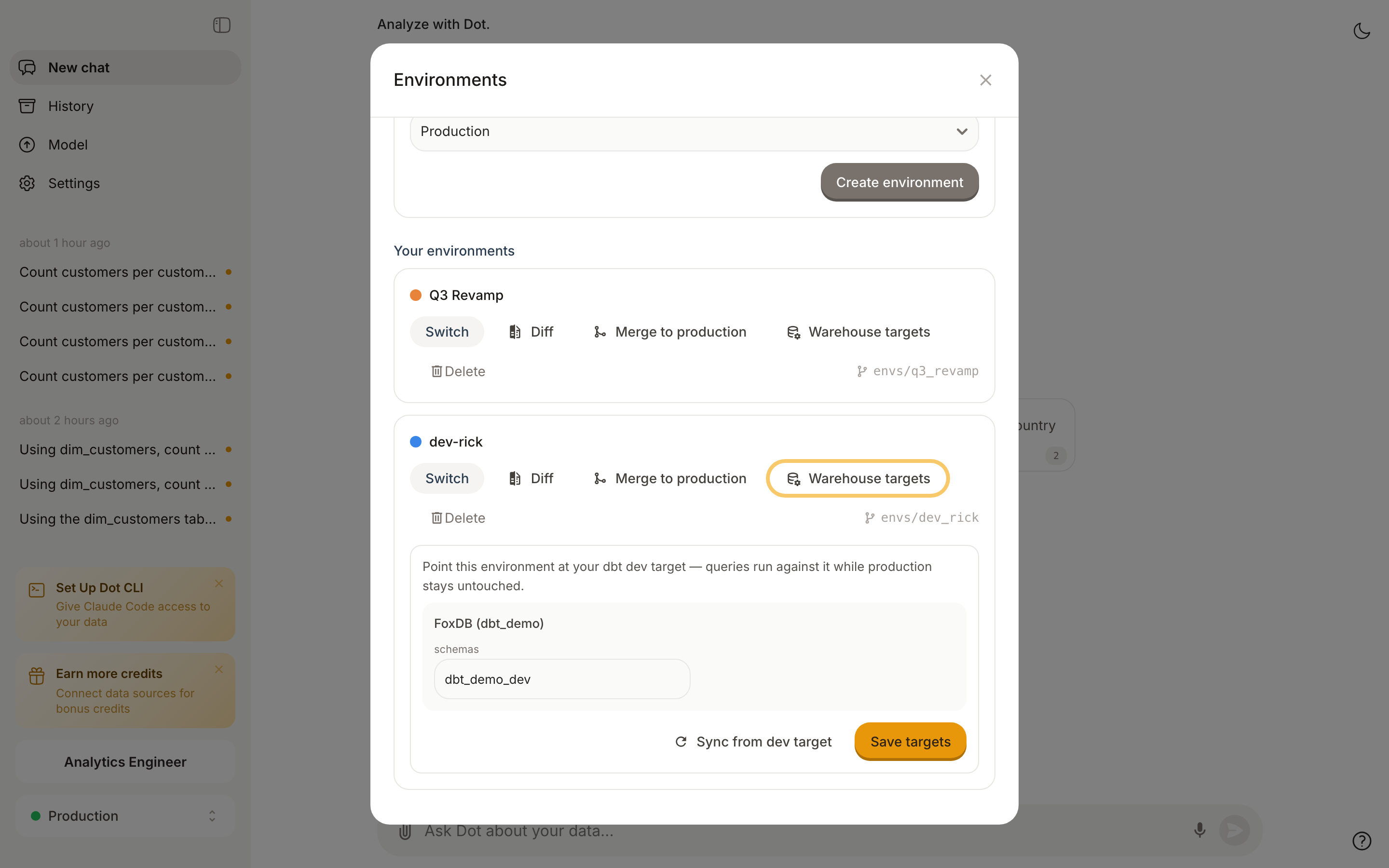 Warehouse target editor